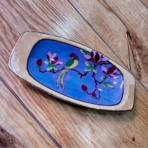 Vintage Hand-Painted Made in Japan Ceramic Catchall Dish Floral Bird Trinket